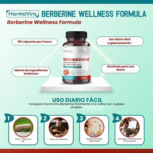 Vista 5 de Berberina 13 en 1 para el bienestar intestinal, hígado e inmunológico, 180 cápsulas