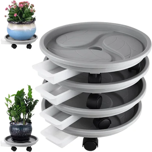 Vista 8 de Paquete de 4 soportes rodantes para plantas de 13 pulgadas con ruedas, bandeja de drenaje y ruedas, plataforma de plástico resistente para mover