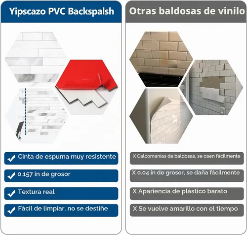 Vista 6 de Yipscazo Losetas en muro tipo azulejo, de metal y piedra, autoadhesivas, para cocina, baño, lavandería, cámper, chimenea