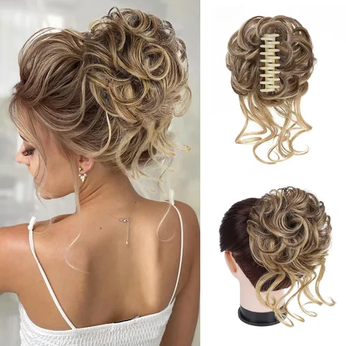 Vista 21 de Extensiones de cabello con clip de pinza para el cabello de moño, accesorios para el cabello para mujer, extensiones de cabello rizado