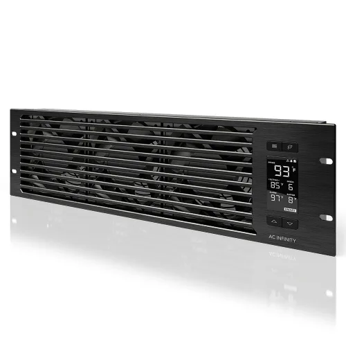 Vista 8 de AC Infinity CLOUDPLATE T2, ventilador de montaje en rack 1U, flujo de aire de escape superior, para refrigeración AV, cine en casa, racks de red