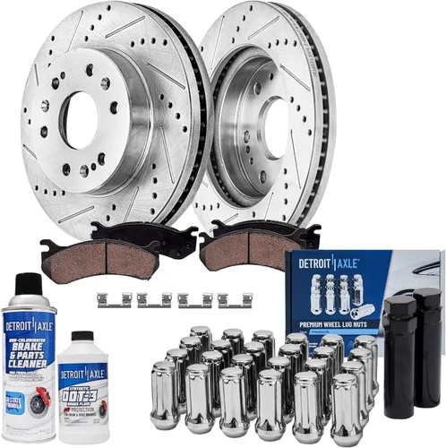 Vista 177 de Detroit Axle - Rotores de freno para Ford 2013-2019 Explorer Taurus Flex Lincoln MKT MKS, rotores de freno de disco ranurados perforados de repuesto