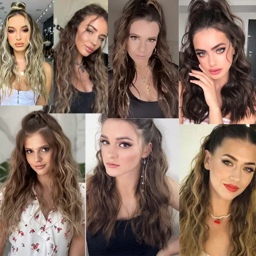 Vista 6 de OMGREAT Extensión de cola de caballo con clip de garra de 18 pulgadas, extensiones de cabello rizado ondulado largo para mujer, clip de mandíbula