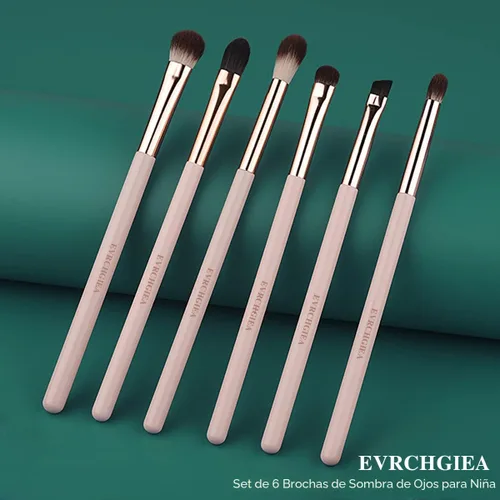 Vista 5 de Juego de brochas de maquillaje de ojos, 6 brochas de maquillaje profesionales para sombra de ojos para corrector de cejas, delineador de ojos Rosa