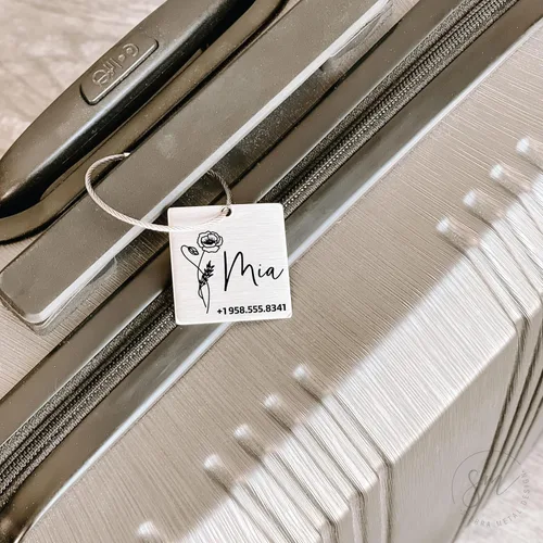 Vista 4 de Etiqueta de equipaje de flor de nacimiento, etiqueta de equipaje personalizada, nombre personalizado para viajero, regalo de viaje, etiqueta