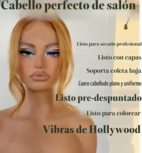 Vista 4 de #27 Peluca de encaje frontal rubia miel sin pegamento, onda corporal, pelucas de encaje frontal sintéticas prediseñadas, con línea de cabello #27