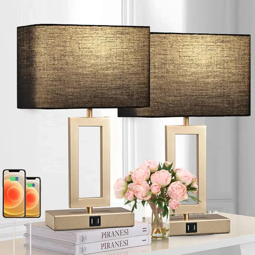 Vista 8 de Juego de 2 lámparas de mesa con control táctil con USB doble, regulable de 3 vías para dormitorio, sala de estar, oficina, bombillas LED incluidas