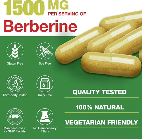 Vista 6 de Suplemento de berberina de 1500 mg – Berberina HCl de primera calidad 97% pureza Berberina más canela de Ceilán pura, berberina de alta potencia