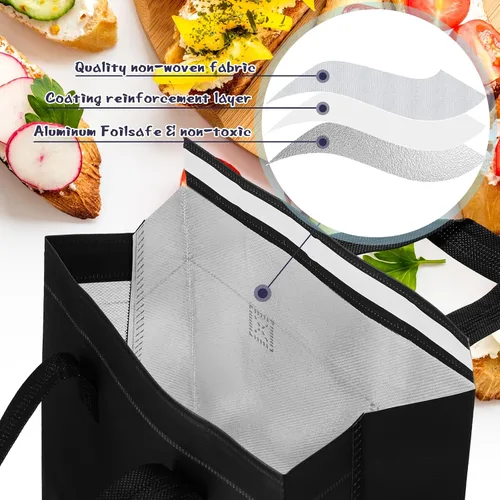 Vista 5 de Kacctyen 100 bolsas aisladas para llevar a granel de 9.5 x 6 x 9.5 pulgadas, bolsa de alimentos con aislamiento térmico para café, té con leche Negro