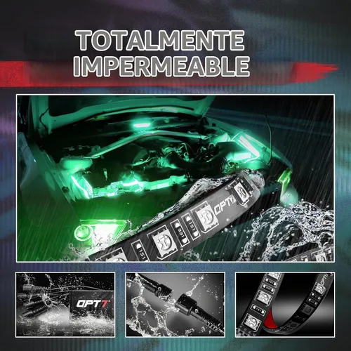 Vista 4 de OPT7 Aura Engine Bay - Kit de luz LED RGB con control remoto, 4 tiras de luz impermeables de 12 pulgadas para debajo del capó, modo multicolor