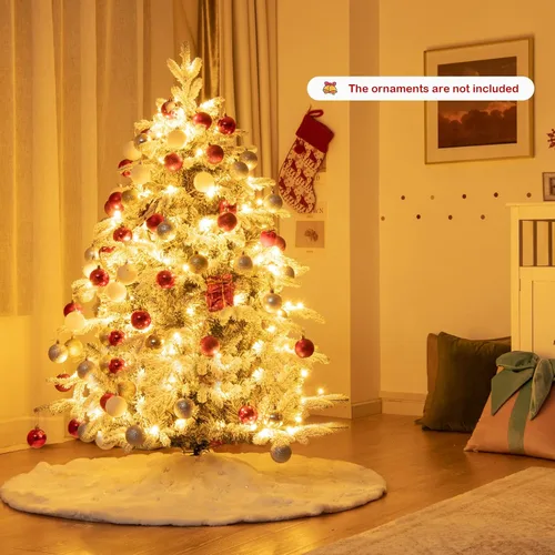 Vista 9 de GOFLAME Árbol de Navidad flocado de nieve de 4.5 pies, árbol de Navidad preiluminado con 120 luces LED y 757 puntas de polietileno y PVC, árbol