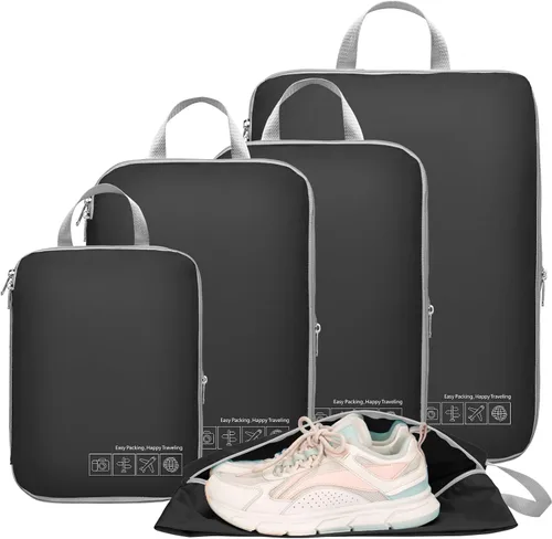 Vista 11 de Cambond - Cubos de compresión para viajes de mujer - Bolsas de viaje expandibles, organizadores de equipaje, esenciales de viaje, cubos de 01 Sandía