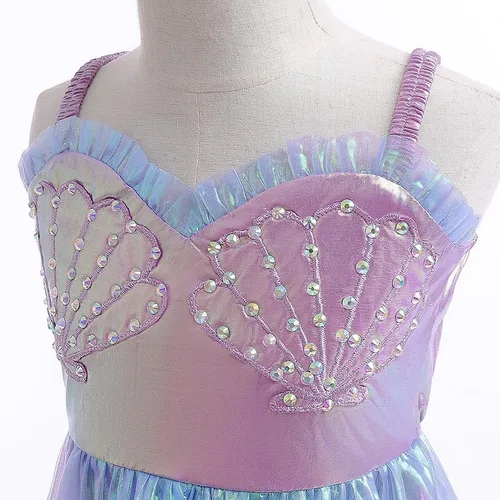 Vista 2 de Tempura Disfraz de sirena para niñas pequeñas, conjunto de falda de lujo para fiesta de cumpleaños