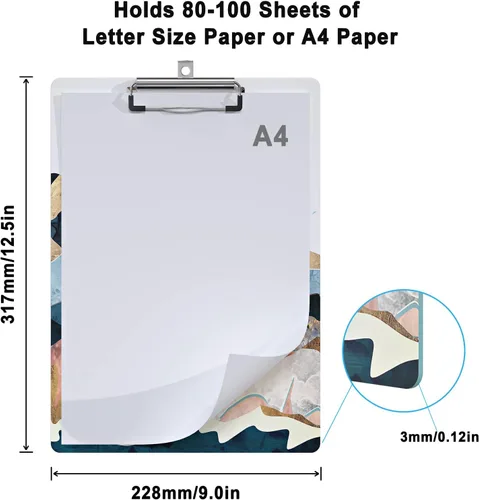 Vista 2 de Bonito portapapeles de madera con diseño decorativo A4 tamaño carta para oficina en el aula, tamaño estándar 9 x 12.5 pulgadas con clip de metal