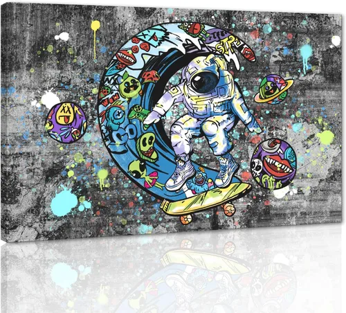 Vista 15 de Arte de pared de graffiti colorido póster impreso en lienzo creativo y moderno, pintura de graffiti de niña nunca te rindas, imágenes inspiradoras