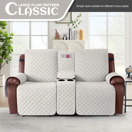 Vista 2 de KinCam Funda 100% Impermeable para Loveseat Reclinable con Consola, Fundas Antideslizantes para Sofá Reclinable de 2 Asientos, Funda para Sofá