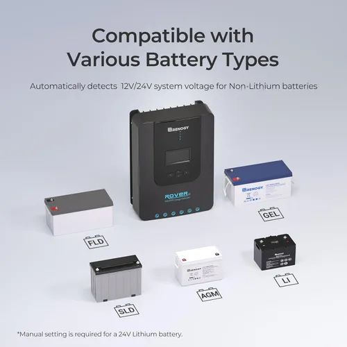 Vista 6 de Renogy Controlador de carga solar Rover 20A 12V24V Auto DC Entrada MPPT Controladores de carga para paneles solares LCD ajustable