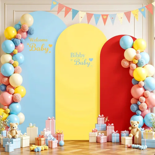 Vista 4 de Juego de 3 fundas elásticas para arco de arco iris de 6, 5, 4 pies, para arco de boda, juego de 3 fundas de elastano ajustadas, de tela azul