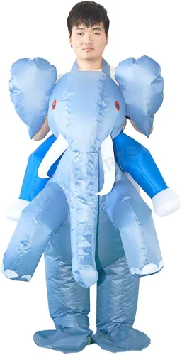 Vista 2 de IHGYT Disfraz inflable de elefante disfraz de elefante para montar con aire inflado vestido de fiesta Halloween y Navidad cosplay talla adulto Paseo