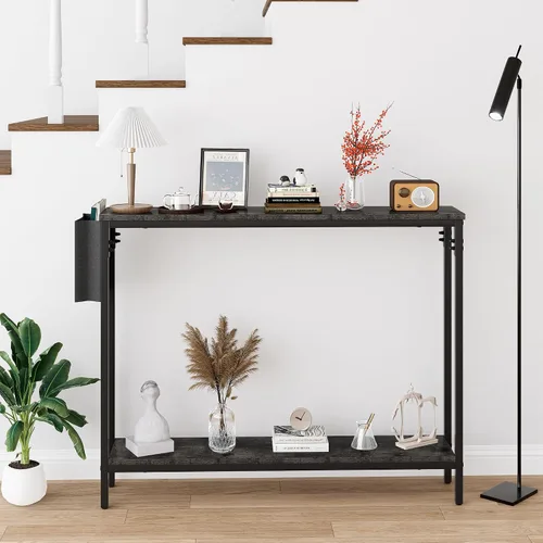 Vista 6 de Bigbiglife Mesa de Consola de Entrada de 39.4", Mesa de Sofá Estrecha Industrial de 2 Niveles con Estantes de Almacenamiento para Pasillo, Sala