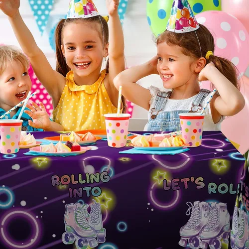 Vista 6 de Manteles de patinaje sobre ruedas de los años 80 y 90, diseño retro de hip hop, suministros para mesa de feliz cumpleaños, comedor, banquete