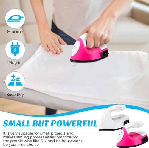 Vista 4 de Honoson 2 piezas de mini hierro para manualidades de viaje, planchas planas portátiles, mini plancha de calor con base de carga, accesorios