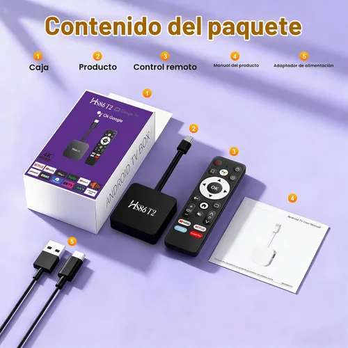 Vista 8 de Android 14.0 TV Stick HS86 T2 4K 2GB RAM 16GB ROM Dual Wi-Fi BT5.4