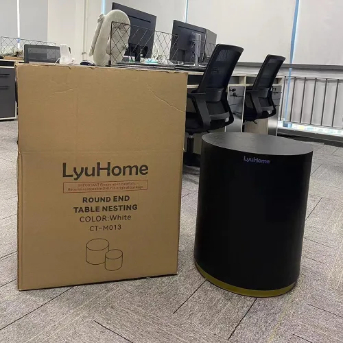 Vista 5 de Mesa auxiliar negra con borde dorado inferior para sala de estar, moderna mesa de centro redonda dorada o mesa auxiliar, mesa de sofá circular