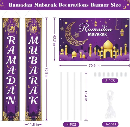 Vista 7 de Decoraciones de Ramadán, decoración de pancartas de Ramadán Mubarak, decoración de castillo musulmán de luna Eid para el hogar, decoración