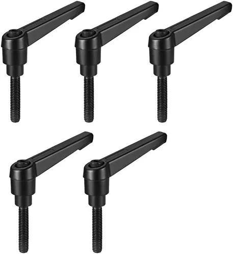 Vista 8 de uxcell 5 piezas de manija de palanca de sujeción ajustable M5 x 1.969 in de óxido negro métrico de acero al carbono macho roscado perillas de mano