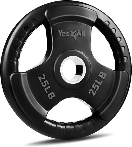 Vista 8 de Yes4All Rubber Coated Weight Plate, 5-70 Lb Cast Iron Weight for 2-Inch Barbell, 3-Handle Design for Easy Grip, Strength Training, Weightlifting &