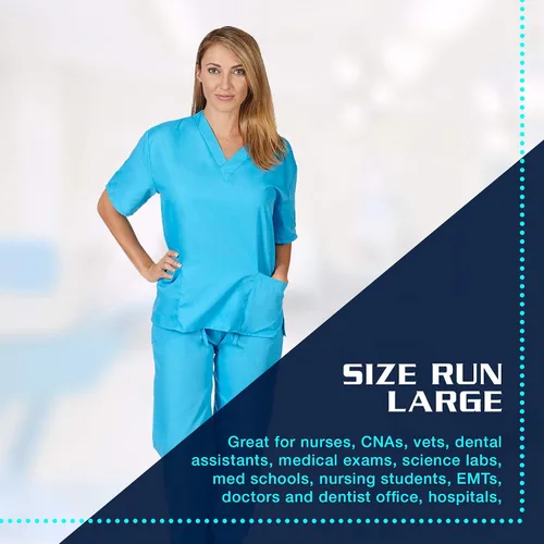 Vista 2 de M&M SCRUBS Conjunto de uniforme médico para mujer, camiseta y pantalones médicos, talla XXL, color azul agua, Azul agua
