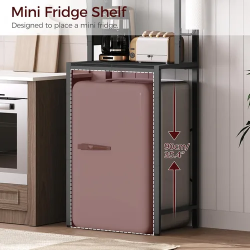Vista 9 de MAHANCRIS - Estantería para panadería con mini nevera, soporte para microondas de 3 niveles, estación de barra de café con porta papeles, estante