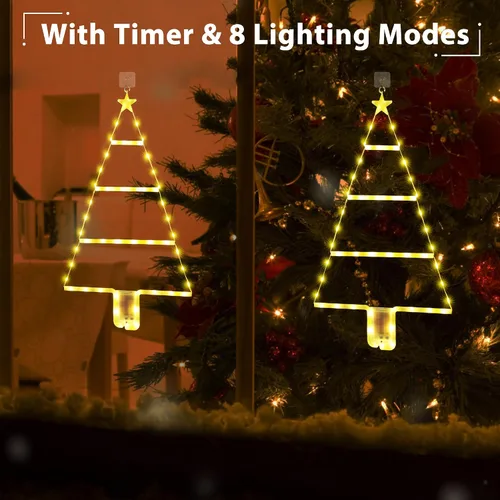 Vista 2 de LYHOPE Luces de decoración de Navidad, luz LED de escalera de Navidad de 2 pies, 8 modos y temporizador, luz de Navidad, escalera LED de árbol
