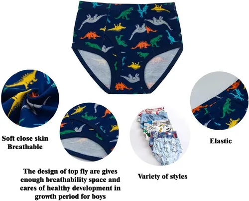 Vista 2 de Calzoncillos 100% algodón para niños pequeños, ropa interior suave de dinosaurio para niños pequeños