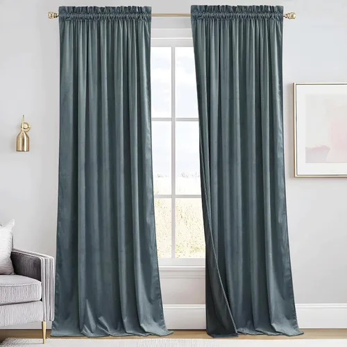 Vista 41 de RYB HOME Cortinas opacas de terciopelo para dormitorio, aislamiento térmico, privacidad, luz solar, bloqueo de calor, cortinas lujosas con bolsillo