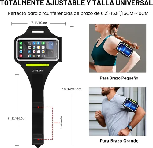 Vista 6 de Brazalete para teléfono celular con bolsillo con cremallera, soporte para iPhone 16 Pro Max/15/14 Pro Max/13/12/11 Pro Max/XS/XR, Galaxy S20 S10