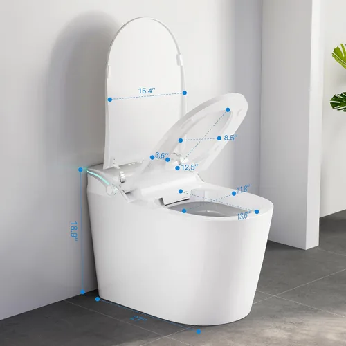 Vista 8 de Inodoro inteligente WinZo, inodoro sin tanque Dynamic Clean con secador, inodoro de una pieza de altura de comodidad ADA con bidé de agua caliente