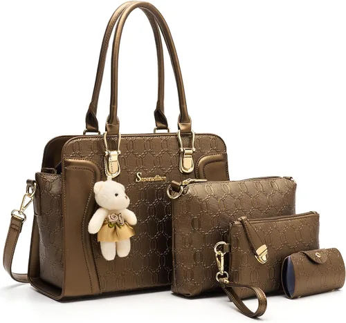 Vista 8 de Bolsos de mano de moda para mujer, bolsa de hombro, asa superior, bolsa de mano, juego de 4 piezas