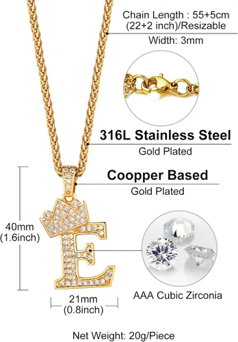 Vista 4 de Richsteel Initial Necklace for Men A-Z 18K Gold Plated Crown Shiny Cubic Zirconia Monogram Pendant for Women Fashion Jewelry