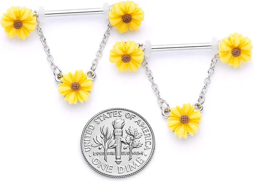Vista 5 de Body Candy Juego de 2 piercings de acero para mujer 2 piezas girasoles amarillos de verano 049oz 55in
