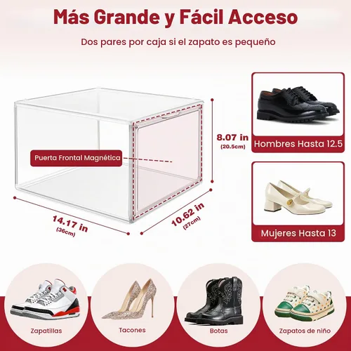Vista 2 de 1 paquete de cajas de almacenamiento transparentes apilables para zapatos, organizador grande de zapatos con puerta magnética acrílica, contenedores