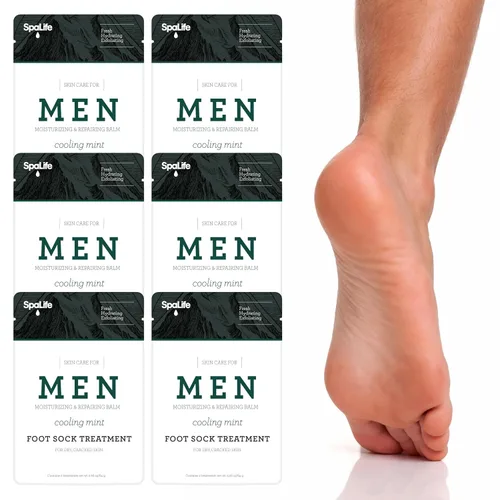Vista 8 de Spa Life - Juego de calcetines hidratantes y bálsamo reparador de pies de menta refrescante para hombre, máscara hidratante revitalizante