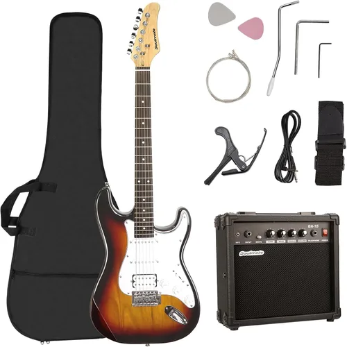 Vista 11 de Soulmate - Kit de guitarra eléctrica para principiantes de 39 pulgadas, tamaño completo, guitarra eléctrica de cuerpo sólido con pastilla HSS