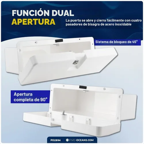 Vista 3 de Five Oceans Boat Glove Box, Lockable with 2 Keys, High-Impact and UV-Resistant White ABS Palstic