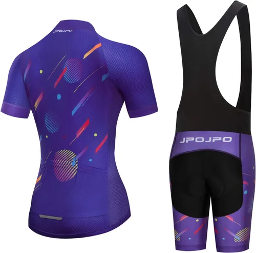 Vista 128 de Camiseta de ciclismo para mujer, manga corta y pantalones cortos de ciclismo acolchados para verano