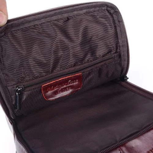 Vista 2 de Hebetag Bolso bandolera de cuero pequeño para hombres y mujeres, para viajes al aire libre, negocios