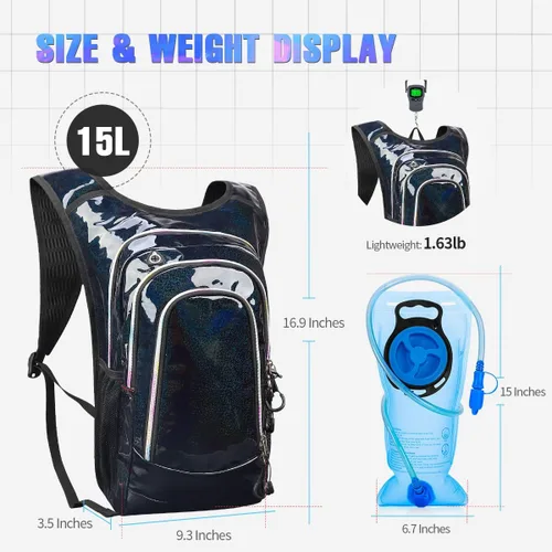 Vista 3 de Hydration Backpack, Festival Rave Hydration Pack, Water Backpack with 2L Hydration Bladder, Rave Backpack Hydration Pack Hydropack Hydro for Hiking