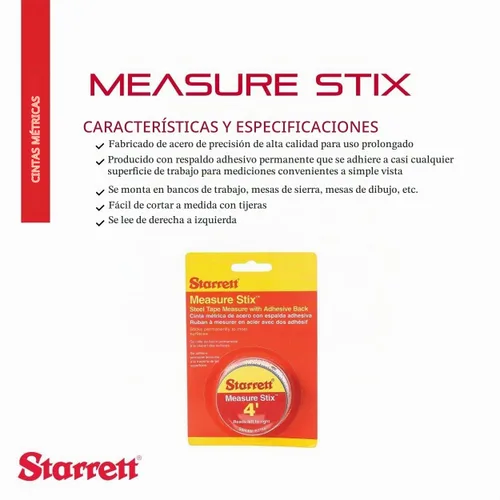 Vista 2 de Starrett Cinta métrica Stix, 1/2" x 48" (4'), estilo S1