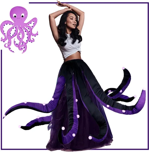 Vista 7 de Funtery Disfraz de pulpo para mujer, vestido de tentáculos de pulpo, disfraz de bruja marina para adultos, caricatura, fiesta de cosplay